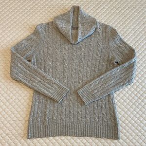 Wool/Cashmere Cowl Neck Cable Knit Sweater